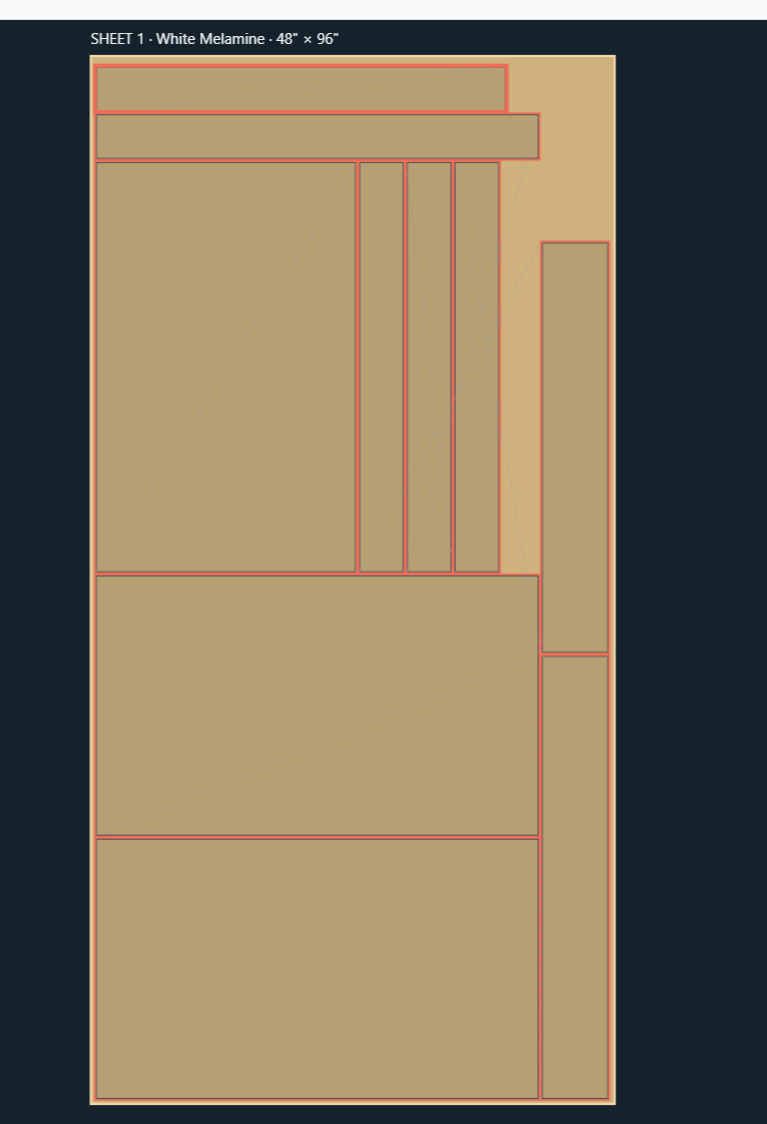 Real CabinetCNCPro nesting sheet layout